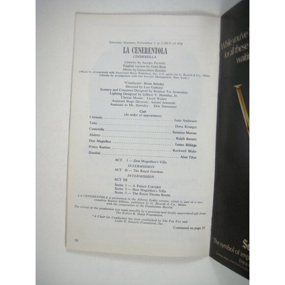 Cinderella NYC Opera Program Fall 1980 Lincoln Center Susanne Marsee Krueger - Picture 4 of 5